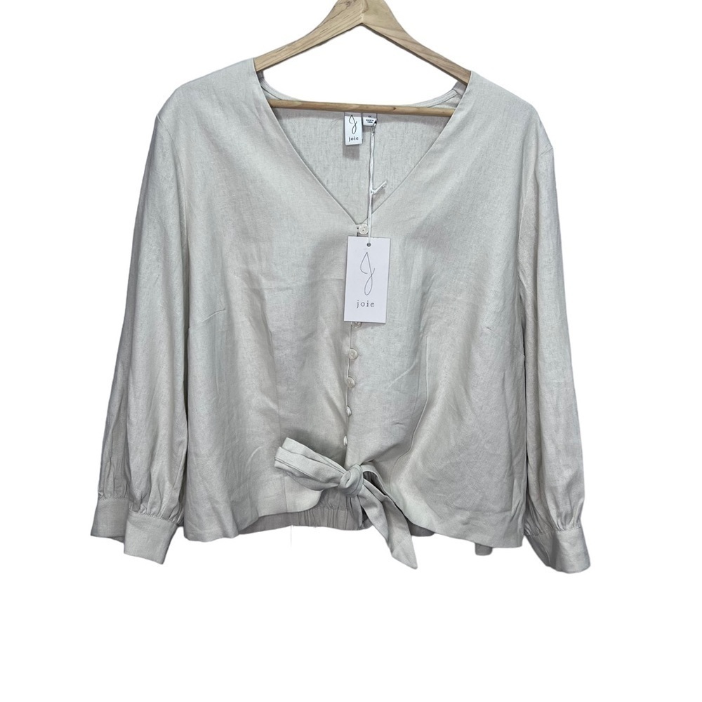 Joie Tan Linen Button Down Cropped Blouse Size 2x NWT